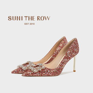 SUNI水钻RV方扣婚鞋女细跟2026年中式秀禾鞋水晶红色高跟鞋不累脚
