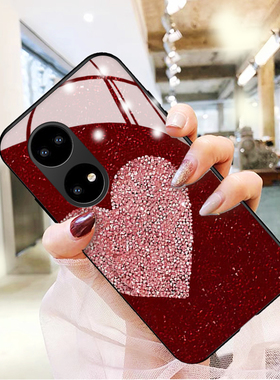 闪钻半心适用华为p50手机壳mate50新款p40pro+气质女神mate40保护套p30高级感玻璃mate30硅胶红色mate20x防摔