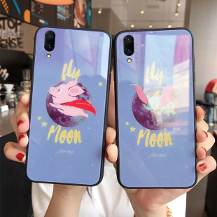 ins月球小飞象vivoX7手机壳玻璃X21后置/屏幕指纹创意X21s可爱卡通适用X20网红X21i少女X9/X9S硅胶保护套plus