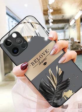灰色金叶苹果13手机壳适用iphone11promax潮牌男女12mini玻璃xsmax硅胶xr新款se2高级5外78plus保护套6splus