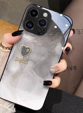 金箔爱心适用苹果16promax手机壳iphone14新款13mini高级感12简约11女xsmax玻璃xr防摔se378plus保护套6splus