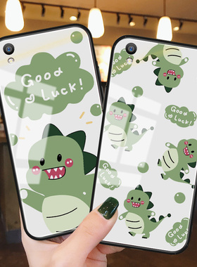 绿色小恐龙oppo手机壳女玻璃r9卡通可爱r9s硅胶适用r9plus个性新款r9splus网红清新a11/a11x男a5/a3保护套a1