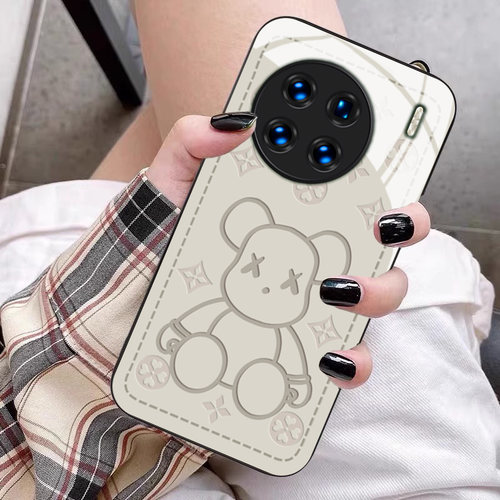 米色潮牌熊简约玻璃硅胶手机壳