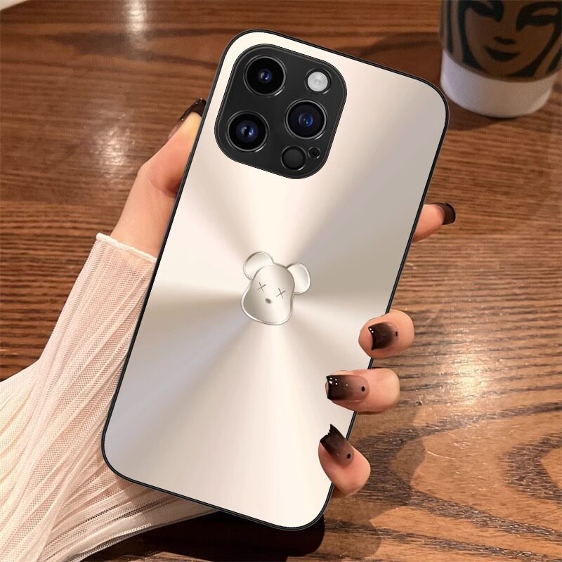 香槟熊头适用苹果14手机壳新款iphone13promax简约奢华12mini玻璃11硅胶xsmax防摔xr女se3潮牌78plus保护套6s
