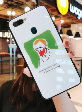 ins梵高插画oppoa7x手机壳女玻璃oppora全包边硅胶oppa适用op防摔a7x文艺法式opa简约复古a7网红情侣保护套n