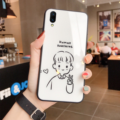 vivoX20手机壳玻璃适用X9/X9S创意X21屏幕指纹男女款ins文艺手绘女孩动漫X21i/X21s简约网红情侣X7保护套plus