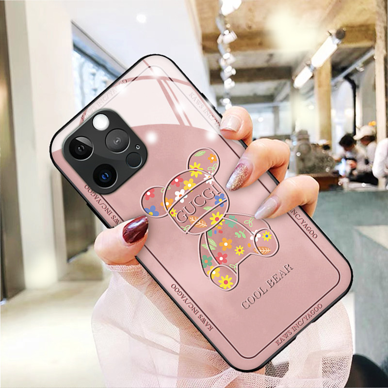 碎花熊适用苹果13手机壳iphone11promax新款玻璃12mini高级xsmax潮牌xr情侣超薄5男se2女78plus保护套6splus
