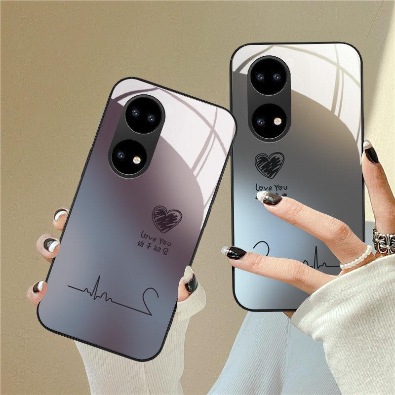 心跳爱心适用华为p50手机壳新款mate50高级玻璃p40硅胶mate40pro+网红女p30男mate30情侣5g防摔mate20x保护套