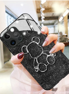 闪光透明熊适用于苹果13手机壳iphone11promax新款12mini保护套xsmax玻璃78plus网红xr男5女se2高级感6splus