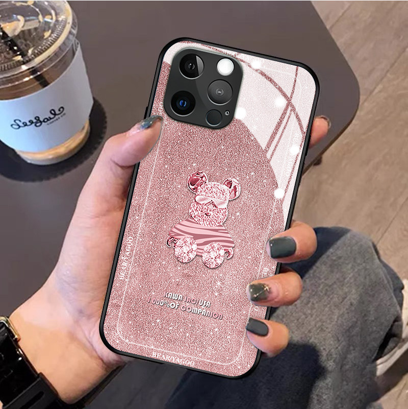 钻石熊适用于苹果13手机壳iphone11promax新款网红12mini玻璃xsmax硅胶xr防摔全包78plus高级5女se2套6splus