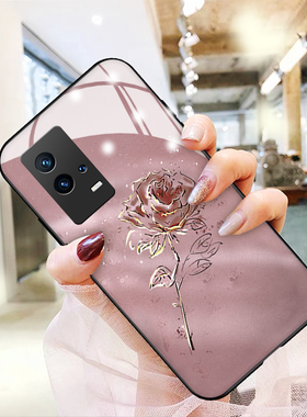 金箔玫瑰适用vivoiqoo10手机壳新款iqoo9pro女8高级感7网红ins风iqooneo5se玻璃iqoopro硅胶iqoou5套iqooz3外