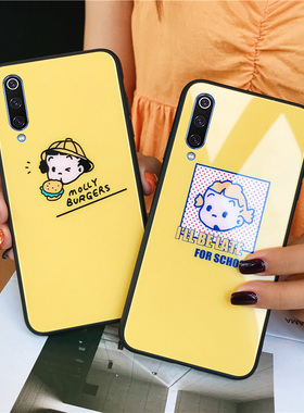 可爱卡通ins插画女孩红米K20Pro手机壳情侣适用6 pro玻璃6a/7/7a全包边5plus防摔男女款note5/7网红保护套K20