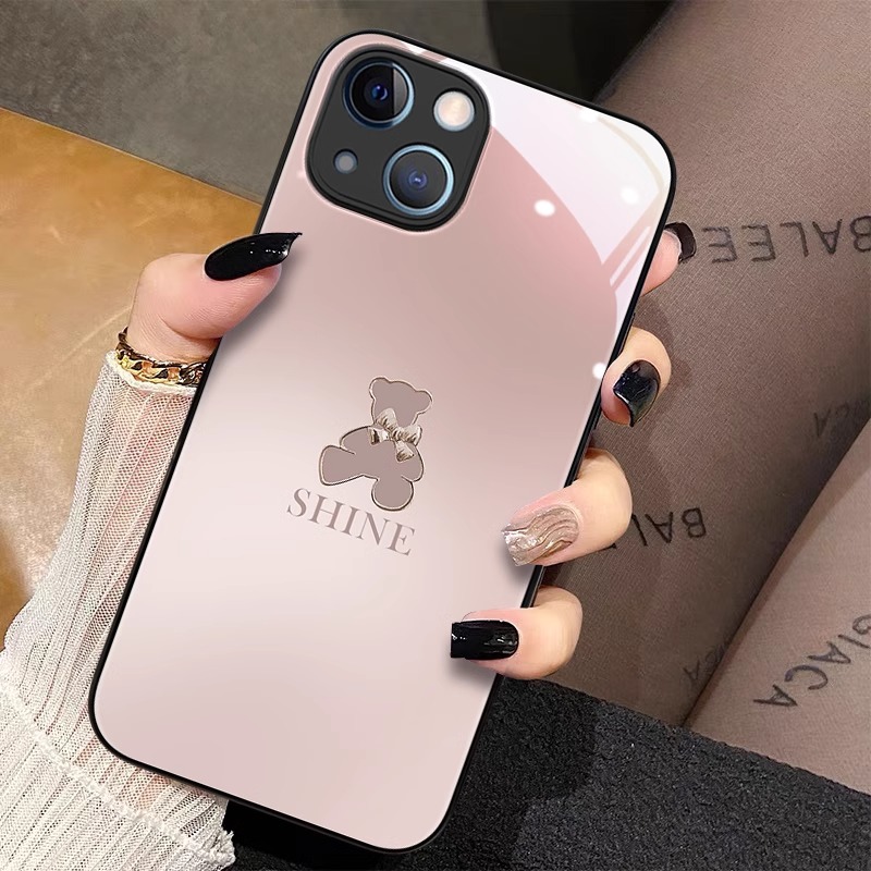 潮牌小熊新款简约玻璃硅胶手机壳