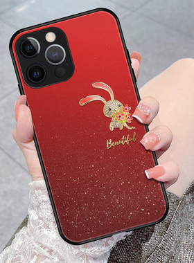 鸢花兔适用苹果14手机壳iphone13promax新款11女12mini网红xsmax高级硅胶xr红色简约se3玻璃78plus保护套6sp