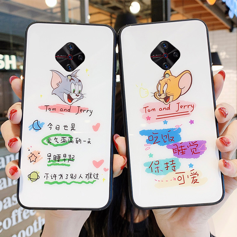 猫和老鼠vivoy9s手机壳女玻璃y5s文字卡通y7s情侣秀恩爱viovy简约可爱voviy适用防摔vivo网红个性y9s保护套男