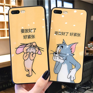 猫和老鼠苹果8plus手机壳女玻璃iphone7适用情侣sp卡通童年ipone6s硅胶防摔plus网红5s可爱插画i6p保护套puls