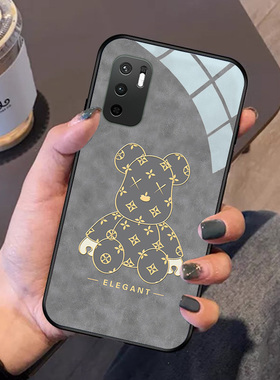 印花熊红米note10手机壳玻璃note11pro+高级复古note9适用4g版5g保护套note8女10xpro硅胶10x蓝色新款redmi灰