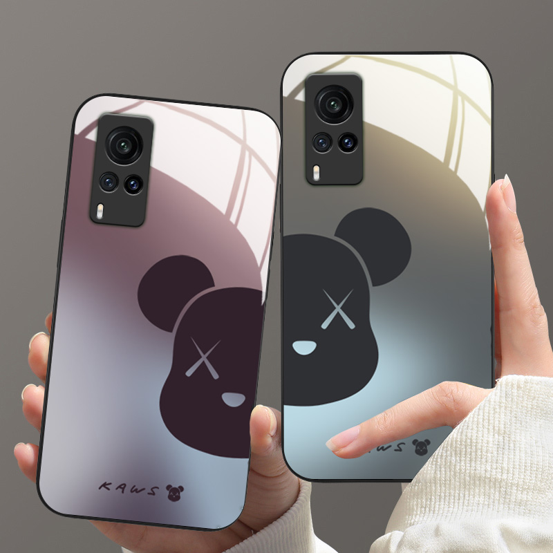 半边熊玻璃硅胶简约情侣手机壳