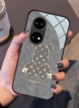 印花熊华为p50手机壳玻璃mate40pro+高级复古p40适用mate30保护套p30超薄男女por硅胶创意mete蓝色新款por灰