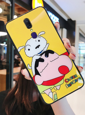 oppoa9手机壳女玻璃ins蜡笔小新a9x全包边硅胶oppo个性oppora防摔oppa情侣卡通可爱a83趣味网红适用保护套opa