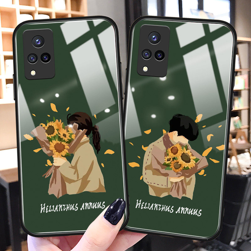 向日葵vivos9手机壳玻璃s7e日系清新vivoy30插画情侣y52s男女新款y31s卡通适用y73s防摔硅胶vivoiqooU3保护套