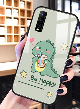 绿色恐龙vivoy70s手机壳玻璃vivox7plus卡通可爱y79/y75/y71适用网红y66/y67男女新款y55硅胶ins风y50保护套