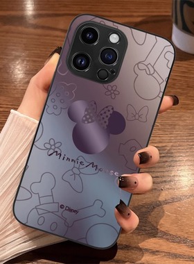 暗紫米妮适用苹果14promax手机壳新款iphone13情侣简约12mini玻璃11硅胶xsmax卡通xr女se3防摔78plus保护套6s