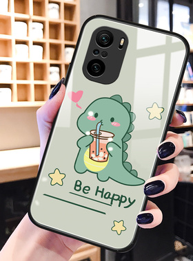 绿色恐龙红米k40手机壳玻璃10xpro卡通可爱k20pro适用网红4g版5g男女生新款k30s至尊纪念por硅胶ins风保护套