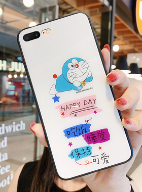 哆啦A梦苹果8plus手机壳女玻璃iphone7卡通适用5s情侣动漫6s硅胶ipone可爱i6p网红ins日韩ip七八保护套男puls