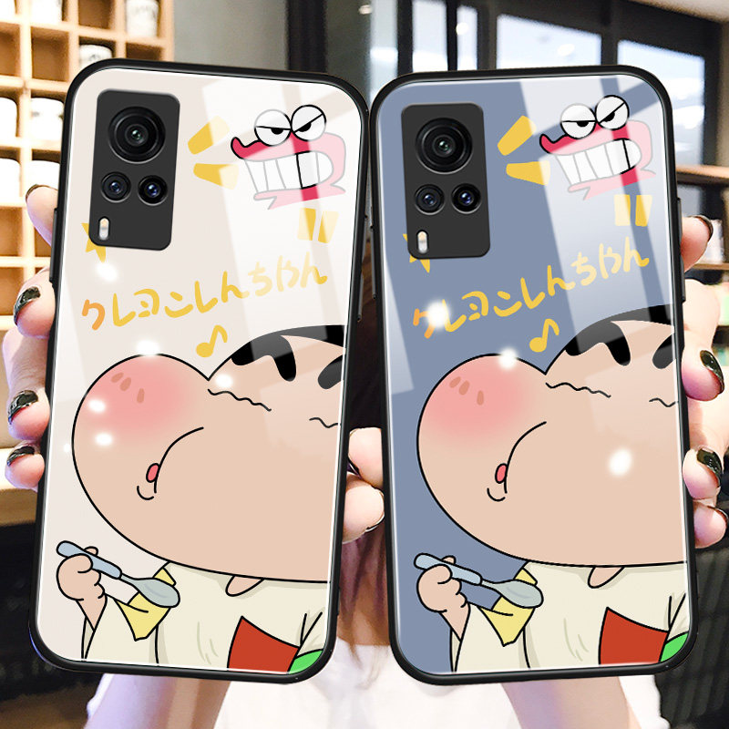 蜡笔小新vivox60手机壳玻璃x60pro+适用卡通vivoy30可爱情侣y52s男y31s女生iqooU3新款xplay6硅胶防摔保护套