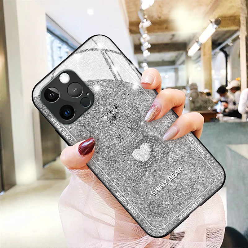 爱心钻石熊iphone13手机壳新款11promax苹果12mini保护套xsmax适用xr高级5玻璃se2硅胶78plus网红防摔6splus
