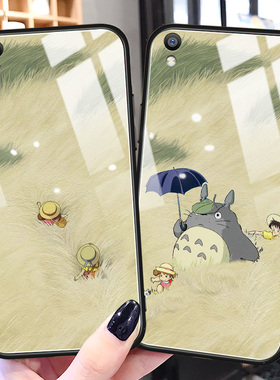 龙猫草帽oppor9手机壳玻璃r9splus日系卡通r7s动漫适用oppoa9x情侣新款a7x硅胶防摔a5s男a3s女plus网红保护套