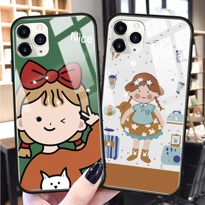 自拍女孩苹果x手机壳女玻璃iphone11pro可爱清新max卡通适用xr硅胶创意xs网红新款ip超薄全包边ipone保护套男