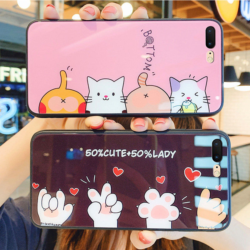 臭屁猫苹果8plus手机壳女玻璃iphone7网红潮牌6s硅胶适用5s日韩清新puls可爱卡通i6p七八p萌宠保护套plus硬