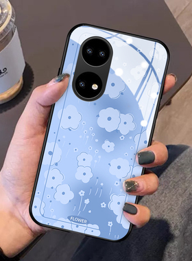 绿色小花适用华为p50手机壳新款mate40pro+保护套p40网红ins风mate30玻璃硅胶p30创意mate20x女por超薄mete外
