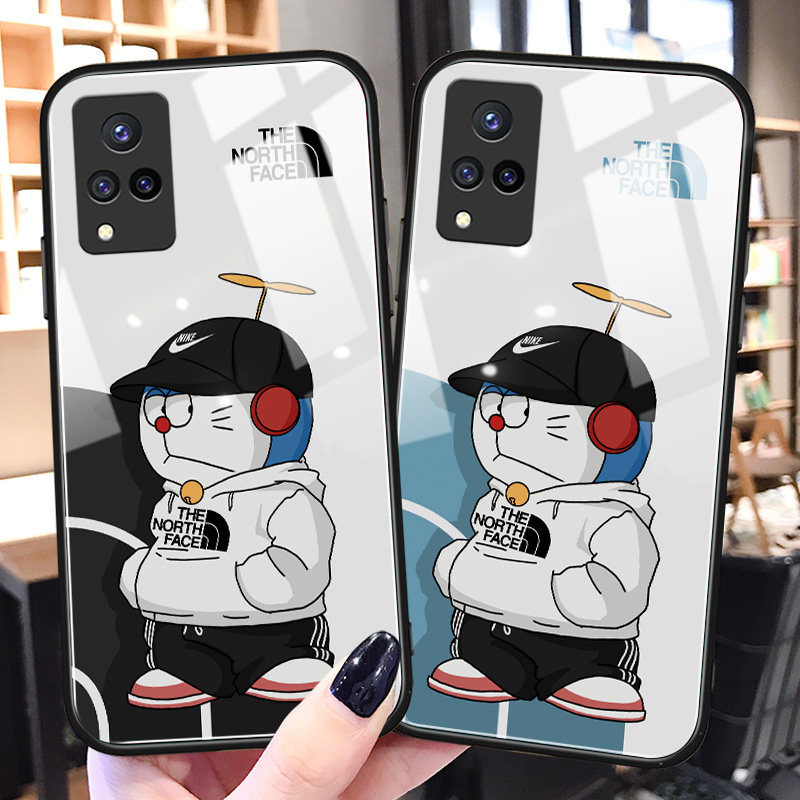 北面叮当猫vivos9手机壳玻璃s7e潮牌创意vivoy30适用硅胶y52s卡通防摔y31s男女新款y73s动漫保护套vivoiqooU3