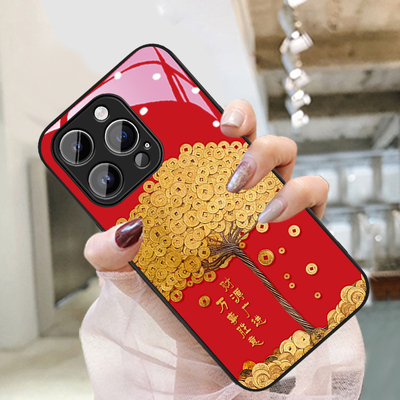 摇钱树玻璃硅胶简约喜庆手机壳