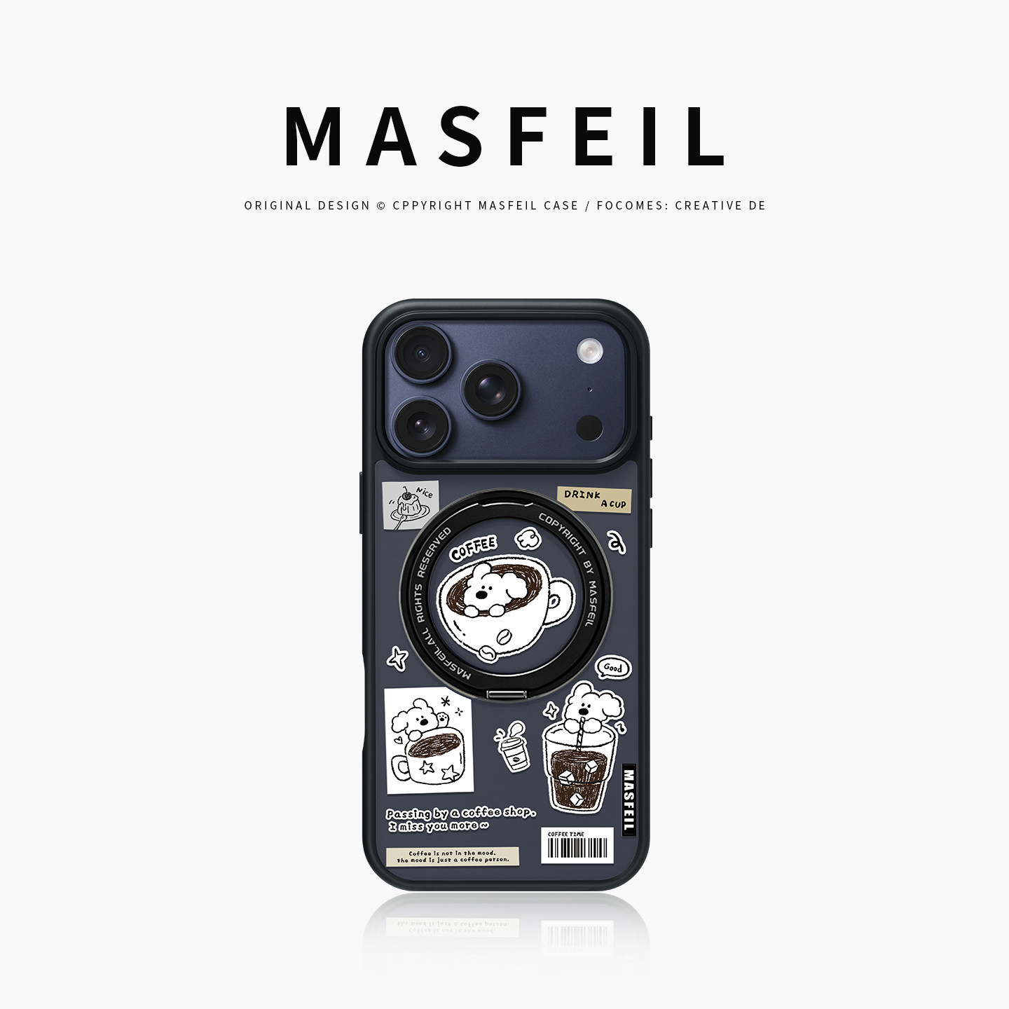 MASFEIL × 黑咖小狗适用苹果17promax手机壳iPhone16pro新款磁吸带支架ip15全包Fo5支点高级感17好看可爱女