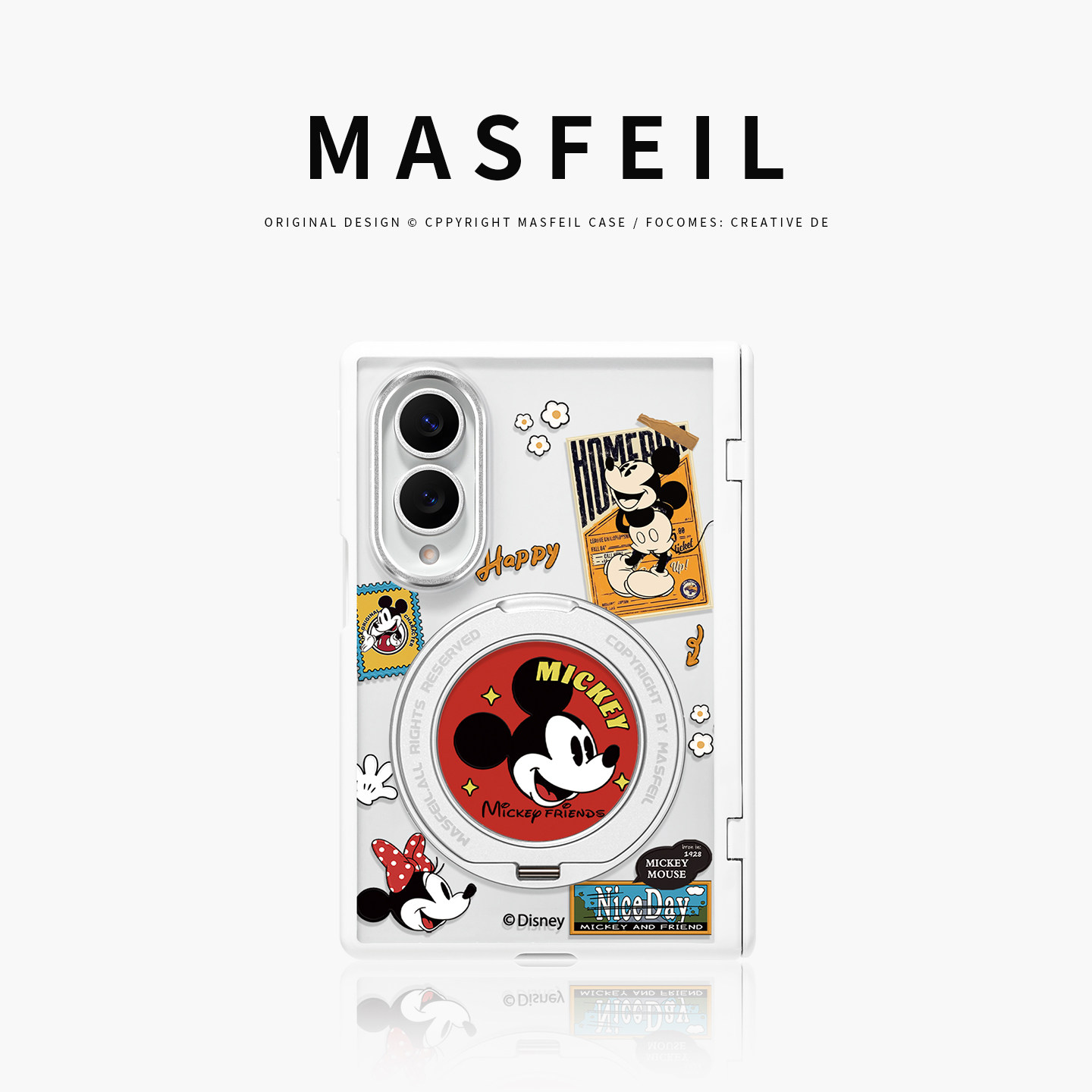 MASFEIL× 海报米奇适用三星GalaxyZFold8Wide手机壳磁吸带支架小折叠屏阔Zfold8透明全包保护套防摔新款女