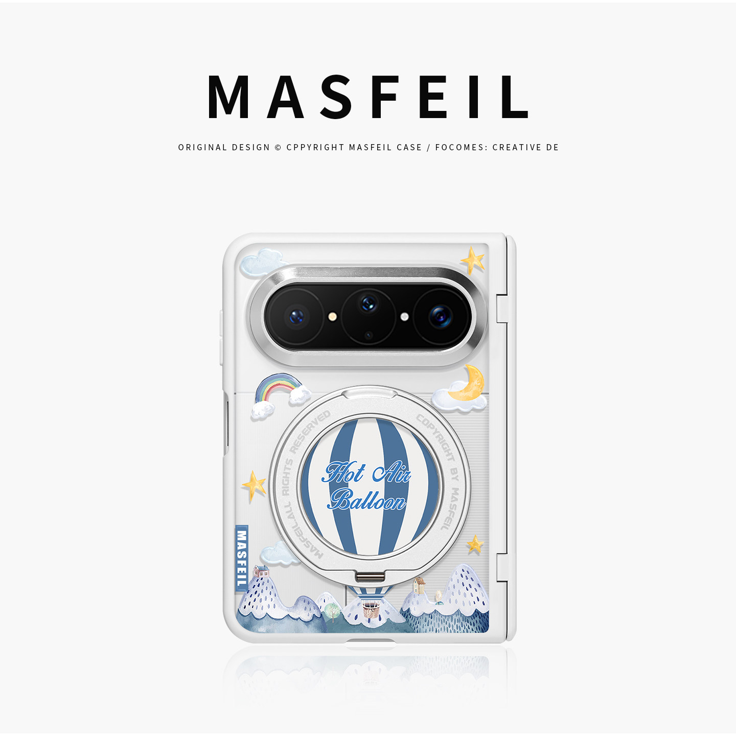 MASFEIL× 热气球环游适用华为PuraXMax手机壳磁吸带支架小折叠PURA典藏版中轴全包保护套防摔女x2新款半透明
