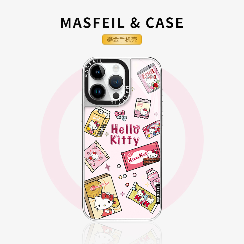 MASFEIL × Kitty零食屋适用iPhone16Promax手机壳新款磁吸带支架苹果15Pro鎏金保护套13pm高级感可爱ip14女
