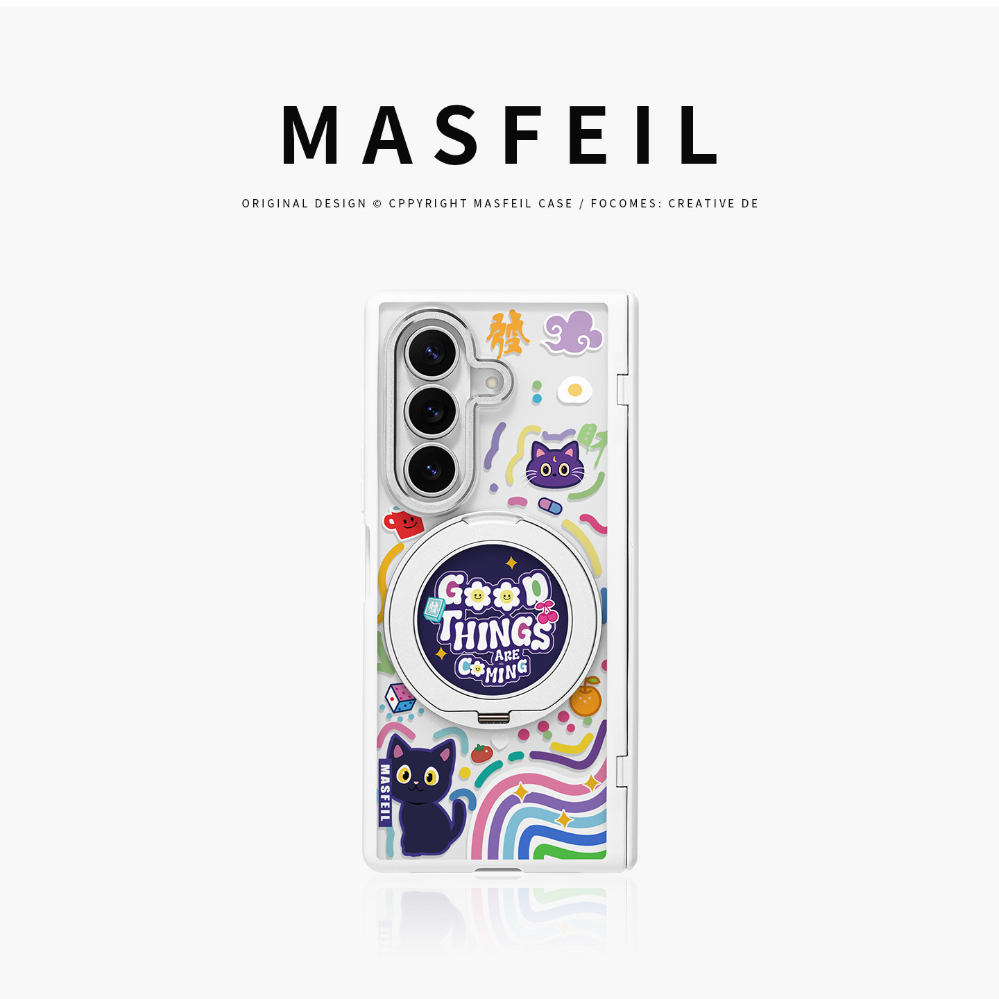 MASFEIL× 涂鸦猫猫适用三星GalaxyZFold8Ultra手机壳磁吸带支架fold8Ultra折叠屏透明全包保护套防摔新款