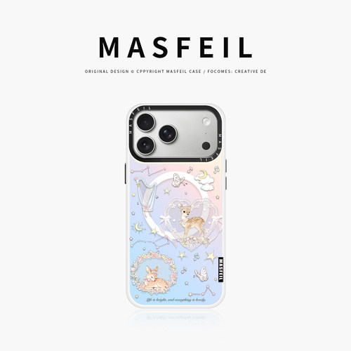 MASFEIL × 甜心小鹿适用iPhone17Promax手机壳新款15磁吸带支架苹果16Pro全包套ip13pm高级感14可爱好看女