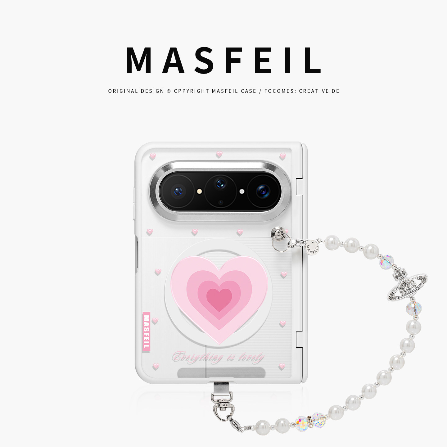 MASFEIL× 爱心旋律适用华为PuraXMax手机壳带磁吸小折叠阔PURA典藏版GL透明全包保护套带挂链防摔x2新款高档