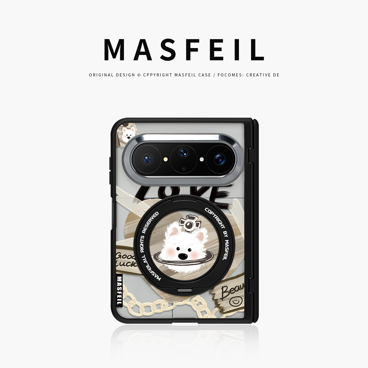 MASFEIL× 爱心西高地适用华为PuraXMax手机壳磁吸带支架小折叠PURA典藏版透明全包保护套防摔女x2新款高级感