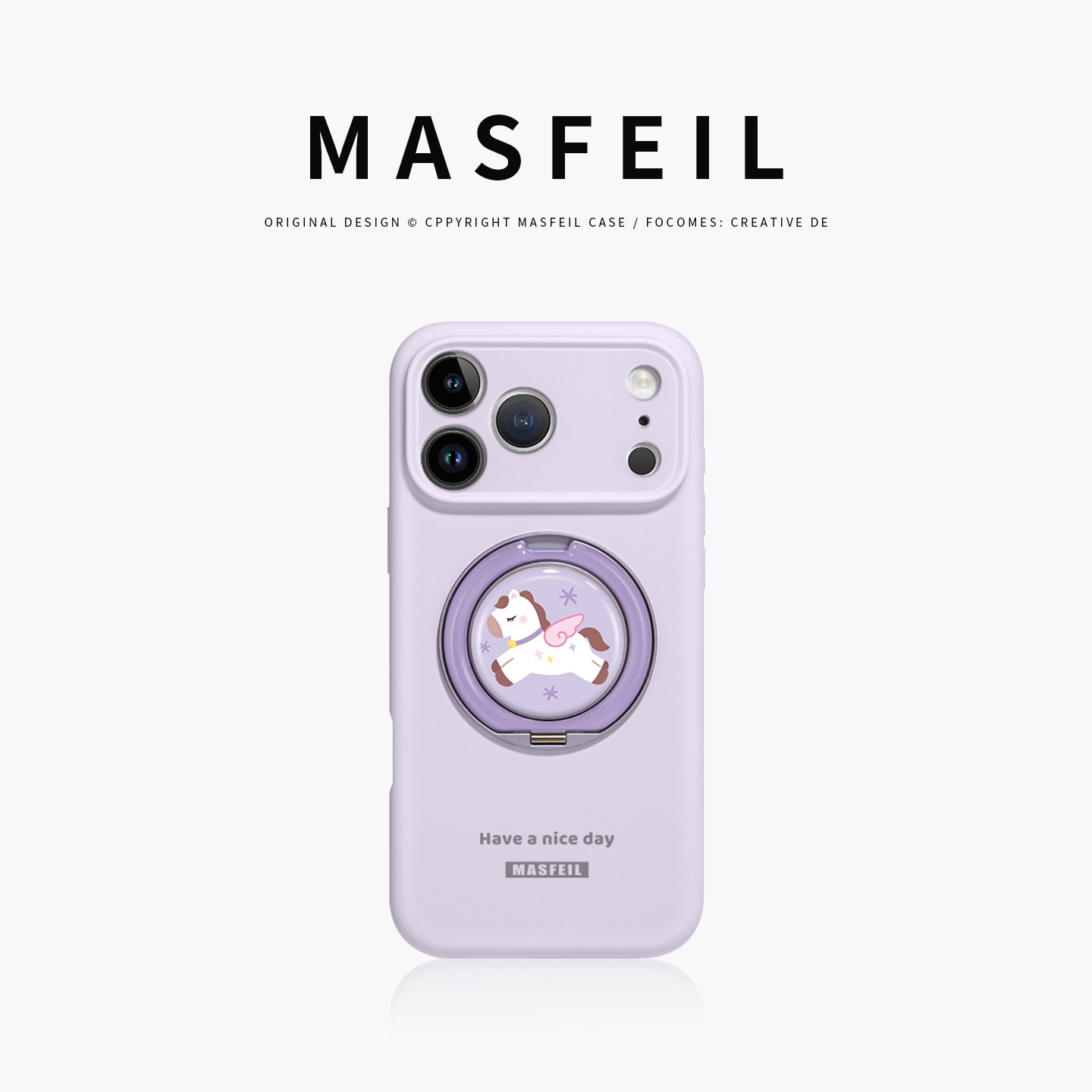 MASFEIL × 紫色小马适用苹果17Promax手机壳新款15带支架iPhone16Pro保护套Eo1支点液态硅胶紫13pm可爱高级