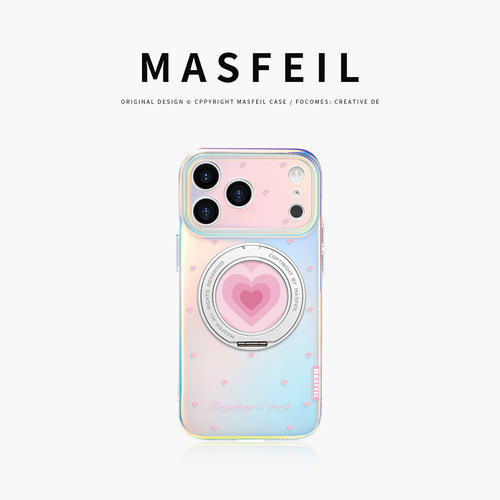 MASFEIL × 爱心旋律适用苹果17Promax手机壳新款Lo5磁吸带支架iPhone16Pro支点套14可爱15网女红高级感13pm