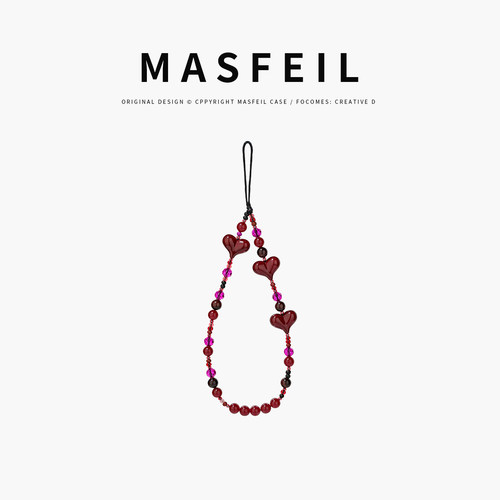MASFEIL × 酒红蜜心水晶手机挂链挂绳短款挂链绳子适用苹果17手机壳配件包包挂件挂饰时尚网红百搭女高级感