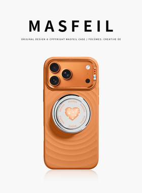 MASFEIL × 橙色波点爱心适用iPhone17Promax手机壳磁吸带支架苹果17Pro全包套液态硅胶Zo7高级感好看新款女