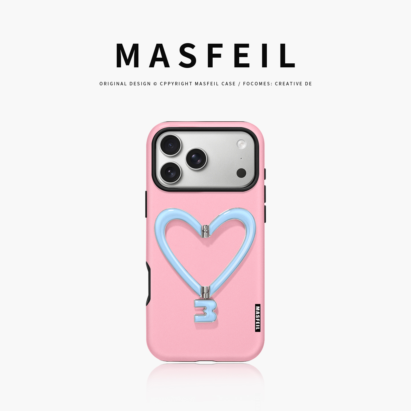 MASFEIL × 粉色爱心适用苹果17Promax手机壳新款Lo4全包简约带支架iPhone17Pro套高级感ip17pm网红撞色女